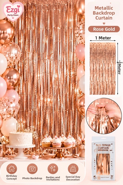 Ezgi Party Store Rosegold Metalized Background Curtain 1X2 Meters Birthday Ce...