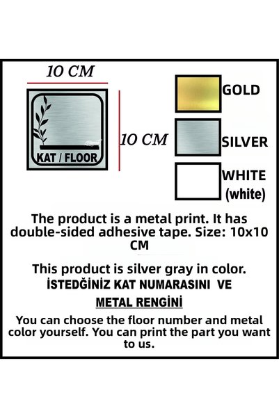 sıradışıhediyem Cat Number Silver Metal Plate Floor Number 11 and under 10X10 cm with Tape on the Back