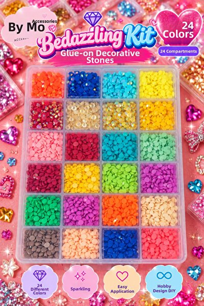 By MO Accessories Bedazzling Kit 24 Colors 24 Compartment Adhesive Decoration...
