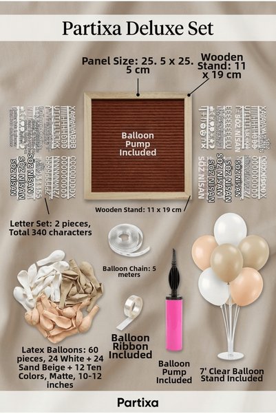 Partixa Engagement Promise Decoration Deluxe Set Coffee Felt Letter Board with Stand Balloon Chain 7-Piece Transparent Balloon with Stand