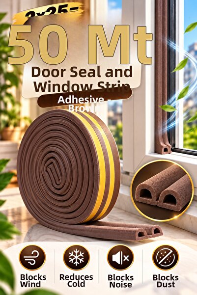 Tasarım Evi 2X25=50 Mt Door Tape and Window Sealant Tape Adhesive Brown