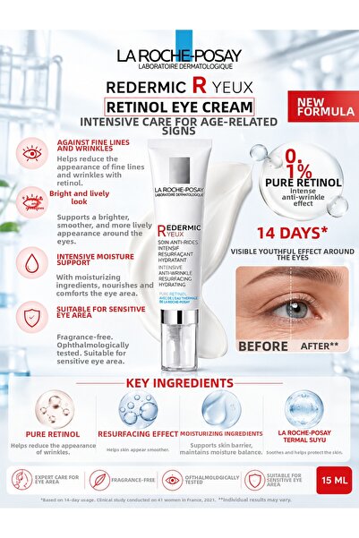 La Roche Posay ريديرميك آر يو إكس 15 مل - كريم للعين يحتوي على الريتينول النق...