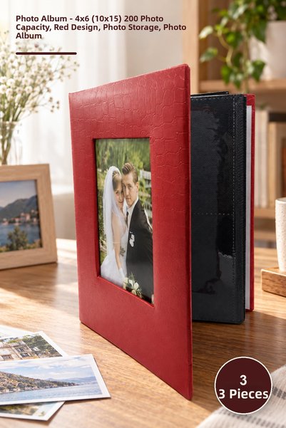 Yenilig 3 pieces photo album - 4x6 (10x15) 200-picture capacity red design, p...