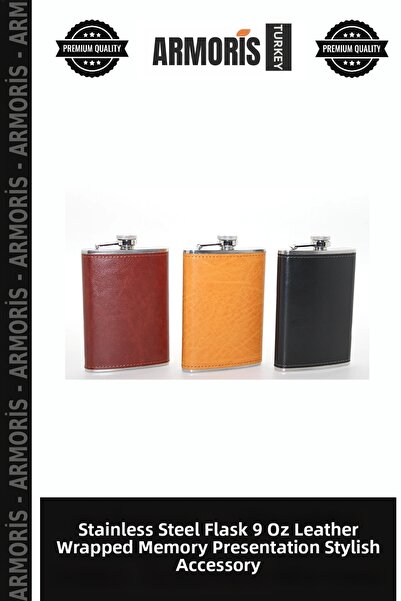 Armoris Stainless Steel Single 9 oz Flask with Leather Cover, Souvenir Presen...
