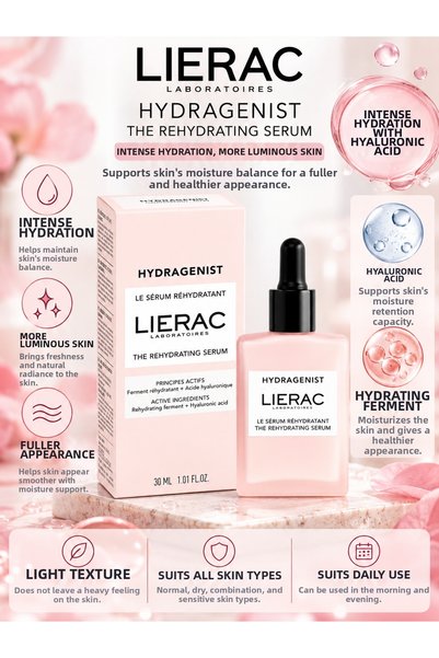 Lierac هيدراجينيست 30 مل - سيروم مكثف للترطيب والامتلاء للعناية بالبشرة مع حم...