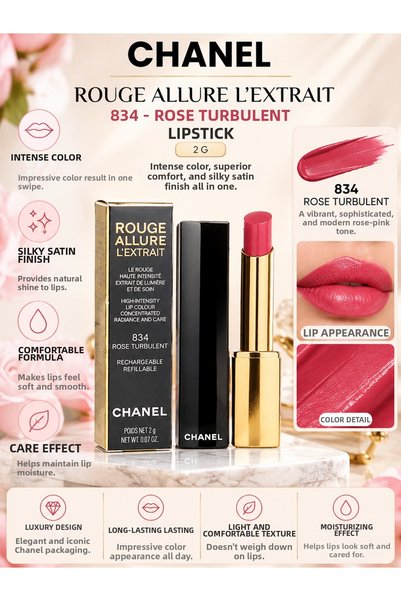 Chanel Rouge Allure L'Extrait 834 Rose Turbulent 2 جرام - أحمر شفاه يوفر لونً...