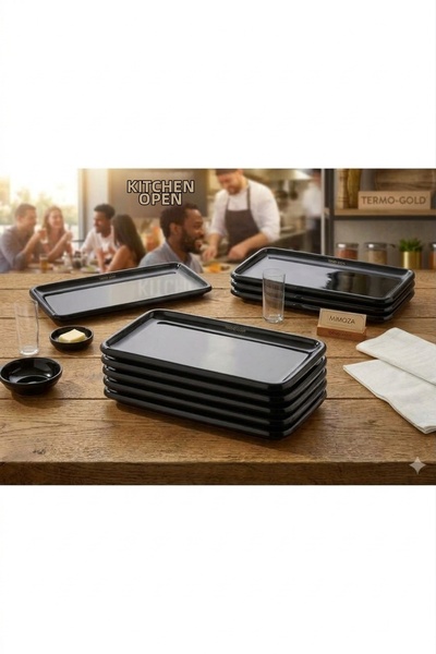 BİODATA 6 Pieces 16X35 cm Mimosa Black Melamine Chicken Presentation Plate |   Kebab, Pasta, Appetizer Serving Plate