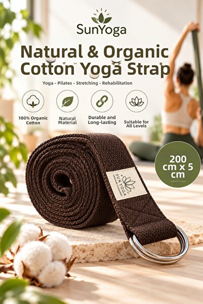 SUNYOGA Ζώνη Γιόγκα Πιλάτες από Φυσικό Βαμβάκι 200x5 εκ. Καφέ Ιμάντας Ελαστικ...