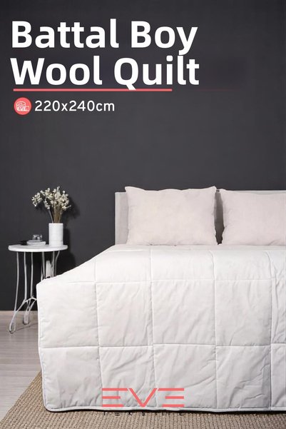 Eve Tekstil 100% Merino Lamb Wool Cotton Antiallergic King Size Quilt Set 220...