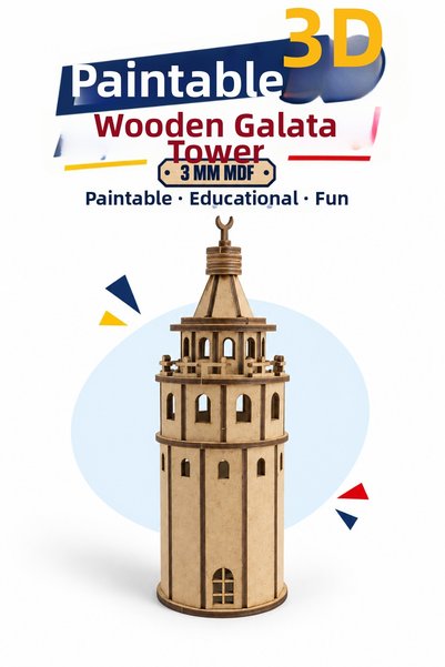 212toyzz 3D Paintable Wooden Galata Tower Model DIY Educational Toy