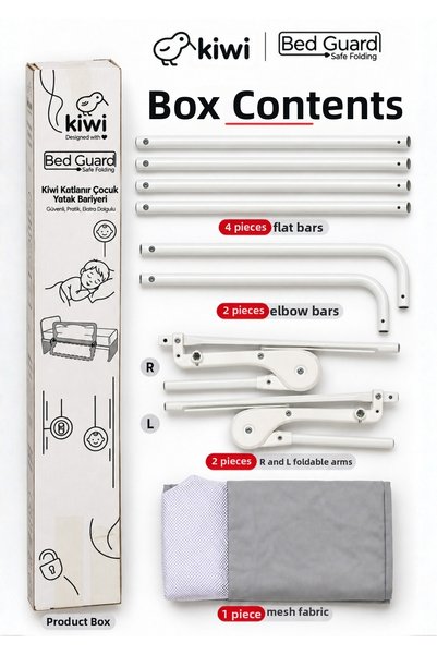 Kiwi Baby Safety Bed Barrier – Foldable Child Sleeping Bed Guardrail, Anti-Fall – 180X65Cm Gray