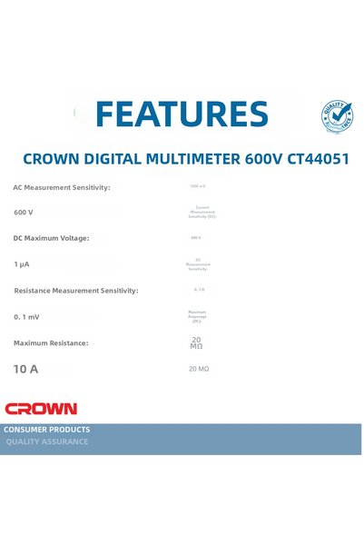 Crown Digital Multimeter 600 V |   Ncv, Dc 10 a and Resistance Meter, Ct44051