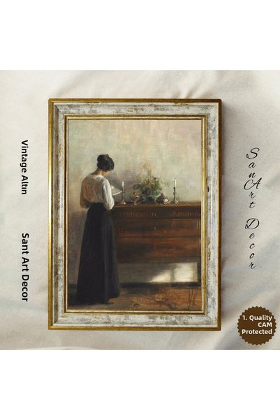 Sanart Κομψή γυναίκα στο πιάνο, ζωγραφική vintage τέχνης, ζωγραφική τοίχου με...