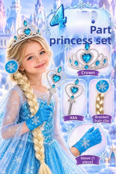Tıfıl Toys 4 Piece Frozen Princess Set Crown Scepter Braided Hairpin and Glov...