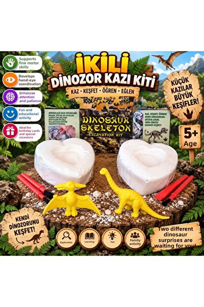 AZİZ OYUNCAK 🩵 💜   Double Heart Shaped Dinosaur Excavation Toy Activity Pro...