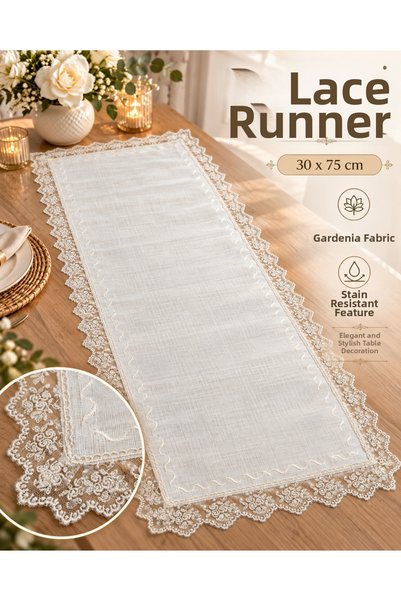 Elegancembroidery 30X75 Lace Runner Tablecloth – Stain-Resistant Gardenia Fab...