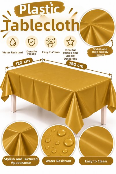 HAPPYLOOPPARTY Gold Plastic Tablecloth 120X180 cm Waterproof Disposable Recta...