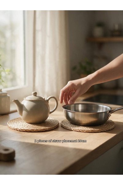 HOLLYHOME Set de 2 suporturi din răchită naturală, rezistente la căldură, pentru ceainic, tigaie, vase de gătit, 20 cm, 2 bucăți