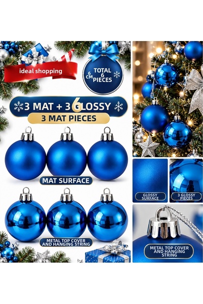 Bkmc Set de 6 ornamente pentru brad de Crăciun în culorile kaki, violet, auriu, bleumarin, albastru, fucsia, bordeaux și roșu, 6 cm – 3 mate, 3 lucioase, set de ornamente tip bilă pentru brad de Crăciun.
