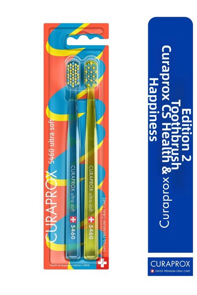 Curaprox فرشاة أسنان CS 5460 إصدار الصحة والسعادة، عبوة من قطعتين