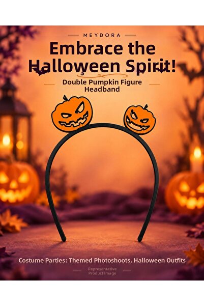 Myd Group Meydora Halloween Crown with Double Pumpkin Figure – Orange Black Halloween Costume Accessory