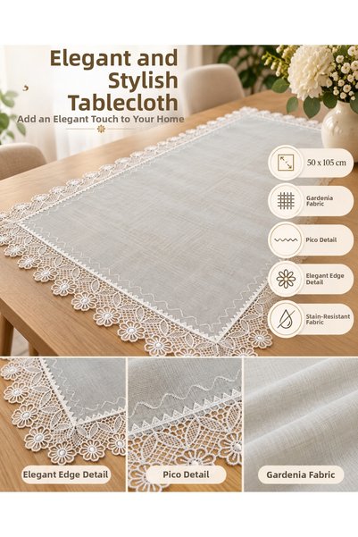 Elegancembroidery Τραπεζομάντηλο ράνερ 50x105 με δαντέλα – Υφάσμα Gardenya αν...
