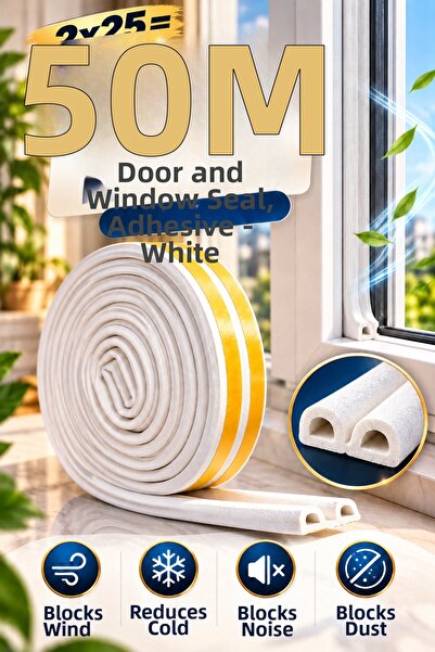 Tasarım Evi 2X25=50 Mt Door Tape and Window Sealant Tape Adhesive White