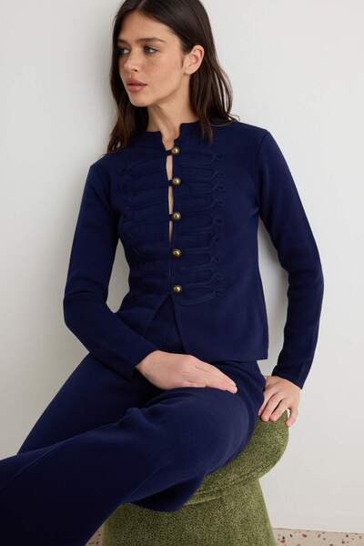 Trendyol Collection Navy Blue High Collar Napoleon Buttoned Knitwear Bottom -...
