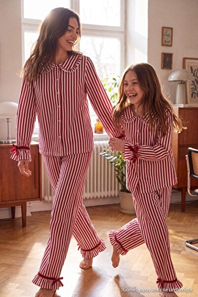 Trendyol kolekcija Burgundi 100% pamuk prugasta baršunasta traka Mini Me / Ma...