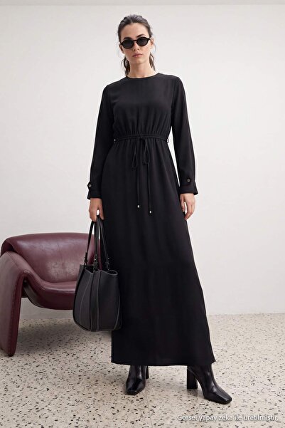 Trendyol Modest Μαύρο φόρεμα με ίσια γραμμή και μάξι μήκος, υφαντό, με μανίκι...