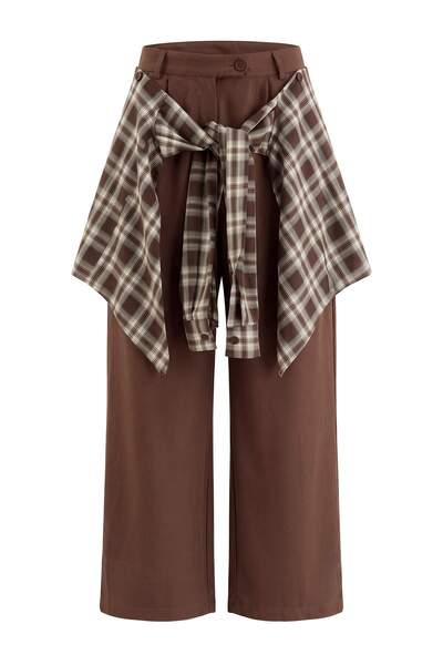 Trendyol Collection قميص بني اللون مع بنطلون مربوط TWOAW27PL00166