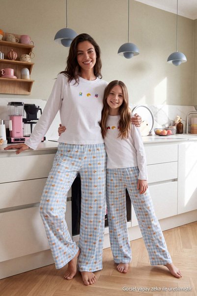 Trendyol Collection White-Blue 100% Cotton Croissant Patterned Mini Me / Moth...