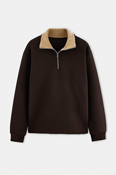 Trendyol Collection Brown Collar Detailed High-Neck Oversize/Wide Cut Thick/F...