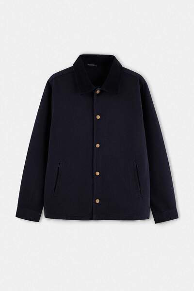 Trendyol Collection Navy Blue Regular Pocketed Buttoned Front Velvet Collared...