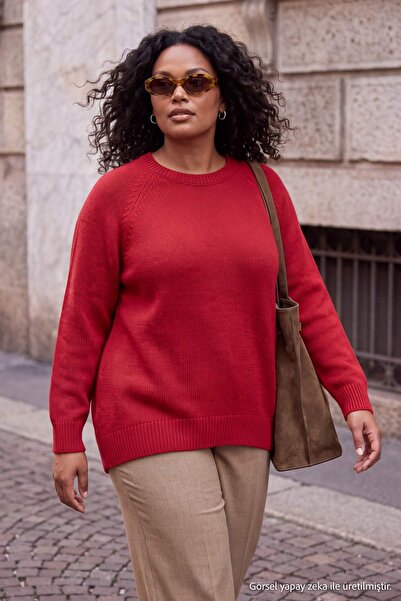 Trendyol Curve Wardrobe Essentials Pullover aus roter Wolle mit asymmetrische...