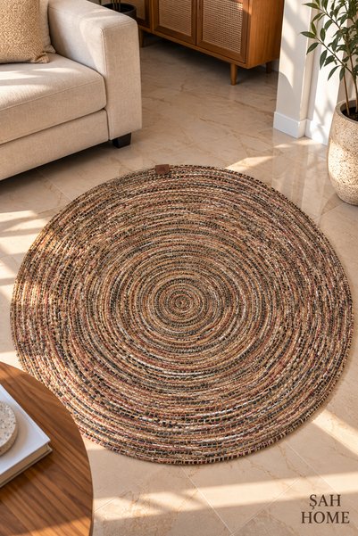 ŞAH HOME Yuvarlak Leke Tutmaz Dokuma Modern Dekoratif Salon Mutfak Kilimi 100...