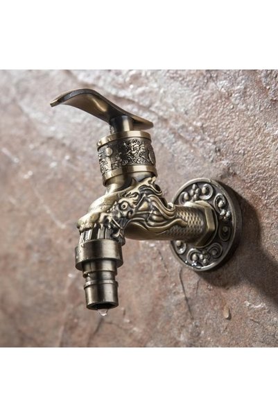 Choice Carved Wall Mount Zinc Alloy Antique Bronze Bibcock Decorative Outdoor...