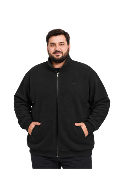 BattalModa Men's Large Size Black Thessaloniki Stand Collar Pocket Cardigan 3...