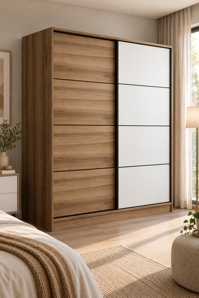 Minar Kale 2 Kapaklı Sürgülü Dolap 180 Cm - Dore/Beyaz 190CM