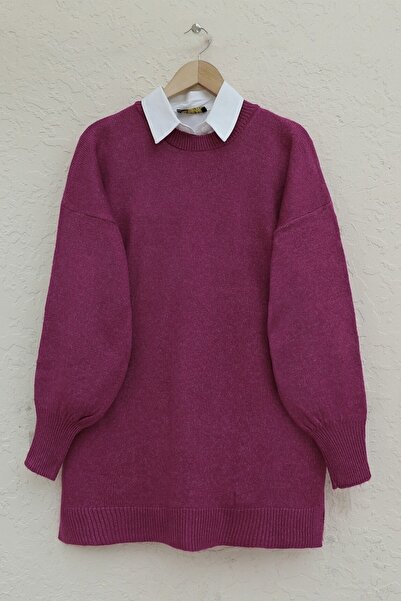 Modamorfo Round Neck Balloon Sleeve Loose Knitwear Sweater - Mortar