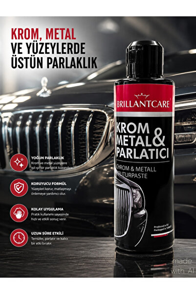 BrillantCare Krom ve Metal Yüzeyler Temizleyici Parlatıcı - 100Gr