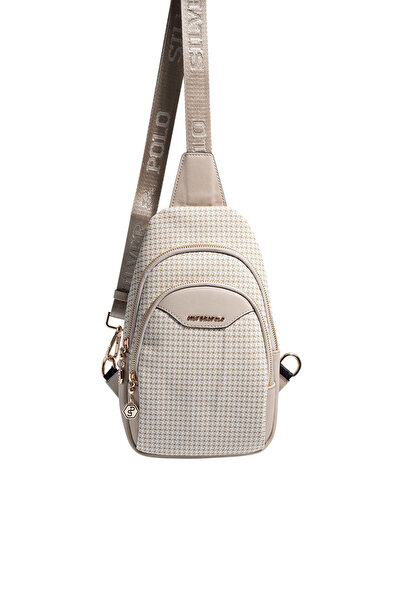Silver Polo Sand - Sandbeige Hahnentritt-Karo Damen-Bodybag SP959