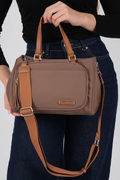 Silver Polo Brown - Tan Satin Women's Shoulder Bag Sp1227