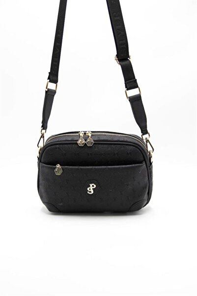 Silver Polo Negru - Geantă crossbody pentru femei cu logo negru SP1094