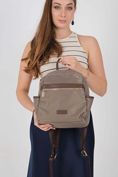 Silver Polo Rucsac de damă din satin maro nisipiu SP1209