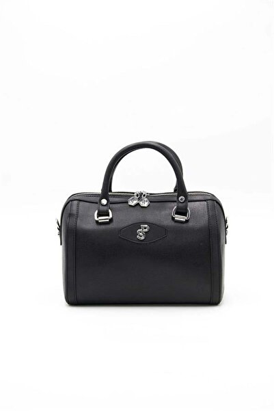 Silver Polo Negru - Geantă de mână neagră simplă pentru femei SP1091