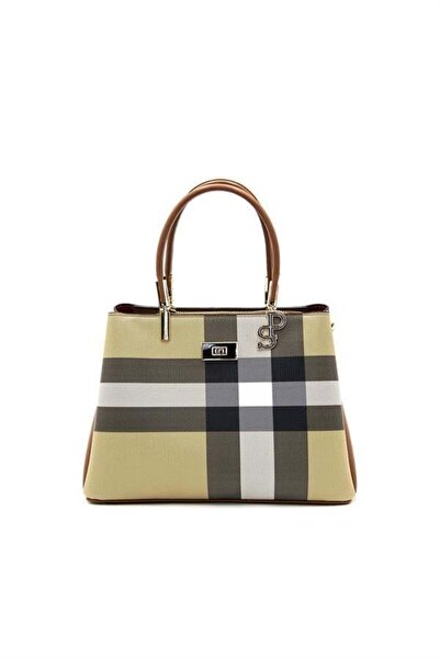 Silver Polo Beige - Tan Plaid Women's Handbag Sp1098