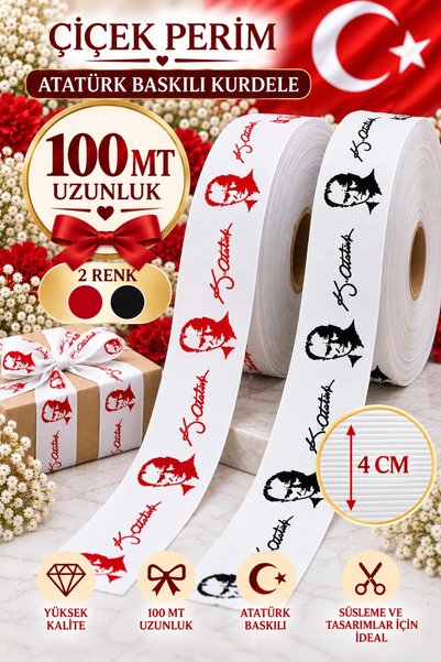 ÇİÇEK PERİMM Çiçek Perim Atatürk Printed and Signed Grosgrain Ribbon October ...