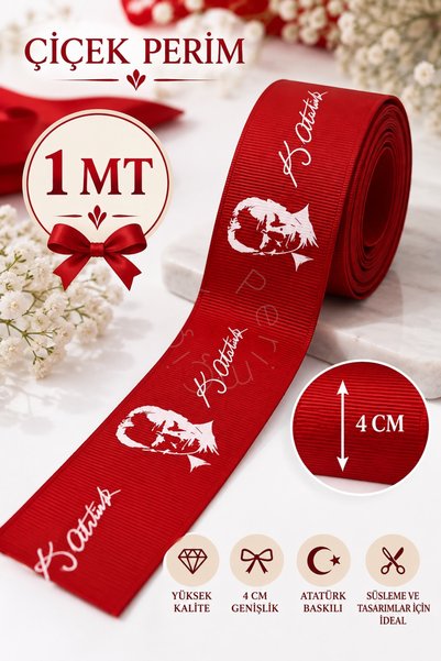 ÇİÇEK PERİMM Panglică grosgrain imprimată cu semnătura lui Çiçek Perim Atatür...