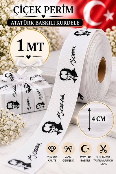 ÇİÇEK PERİMM Panglică grosgrain imprimată cu semnătura lui Çiçek Perim Atatür...